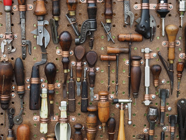 woodworking tools on bench chisels planes clamps in workshop